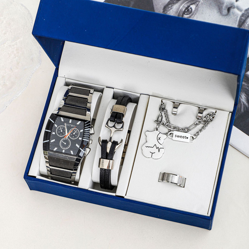 Set de cinci piese cu ceas negru de ultimă generație Cutie ceas Ambalaj Cutie cadou Cutie ceas cu quartz Cutie ceas bărbați Cutie ceas