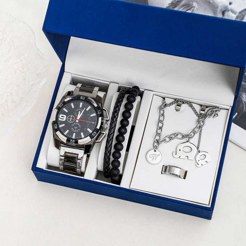 Set de cinci piese cu ceas negru de ultimă generație Cutie ceas Ambalaj Cutie cadou Cutie ceas cu quartz Cutie ceas bărbați Cutie ceas