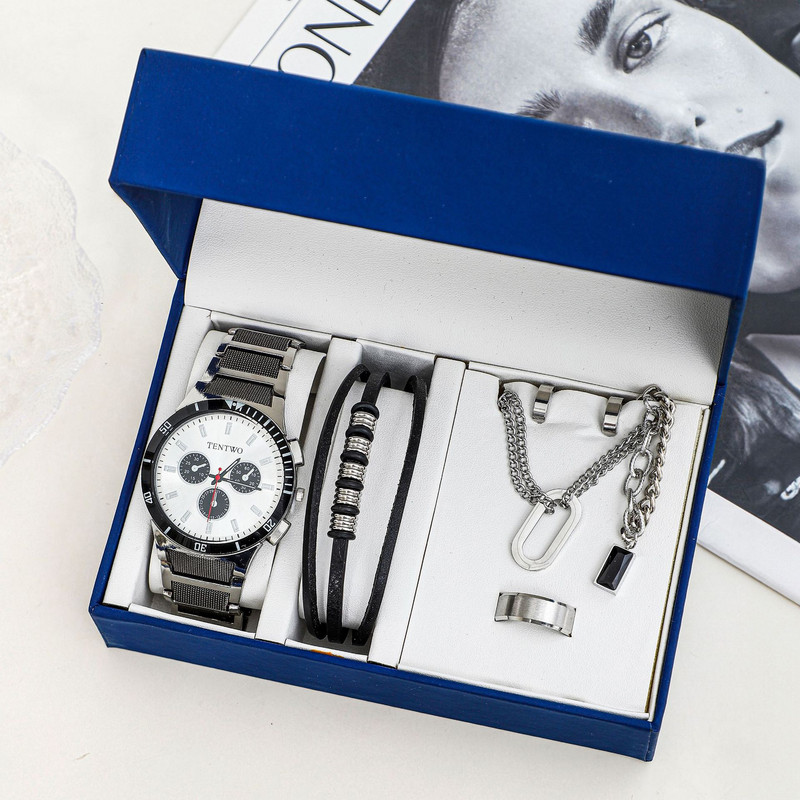 Set de cinci piese cu ceas negru de ultimă generație Cutie ceas Ambalaj Cutie cadou Cutie ceas cu quartz Cutie ceas bărbați Cutie ceas