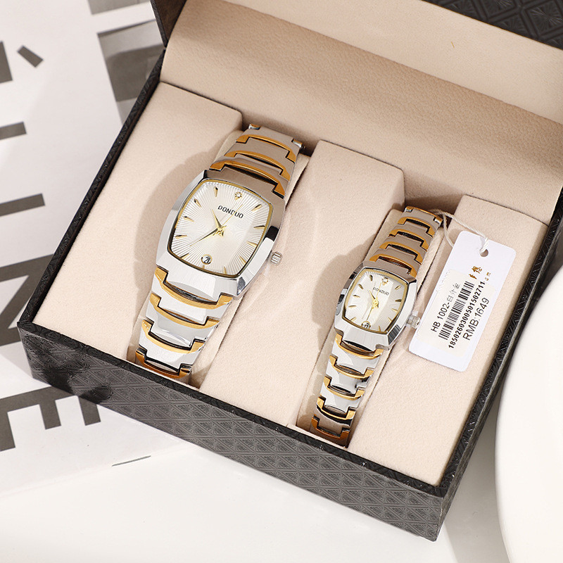 nou de vânzare fierbinte ceas cu bandă de oțel temperament simplu aliaj femei ceas de cuarț pereche de ceasuri de Crăciun în cutie