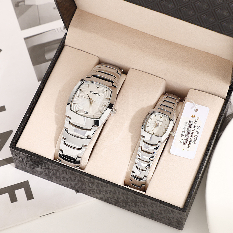 nou de vânzare fierbinte ceas cu bandă de oțel temperament simplu aliaj femei ceas de cuarț pereche de ceasuri de Crăciun în cutie