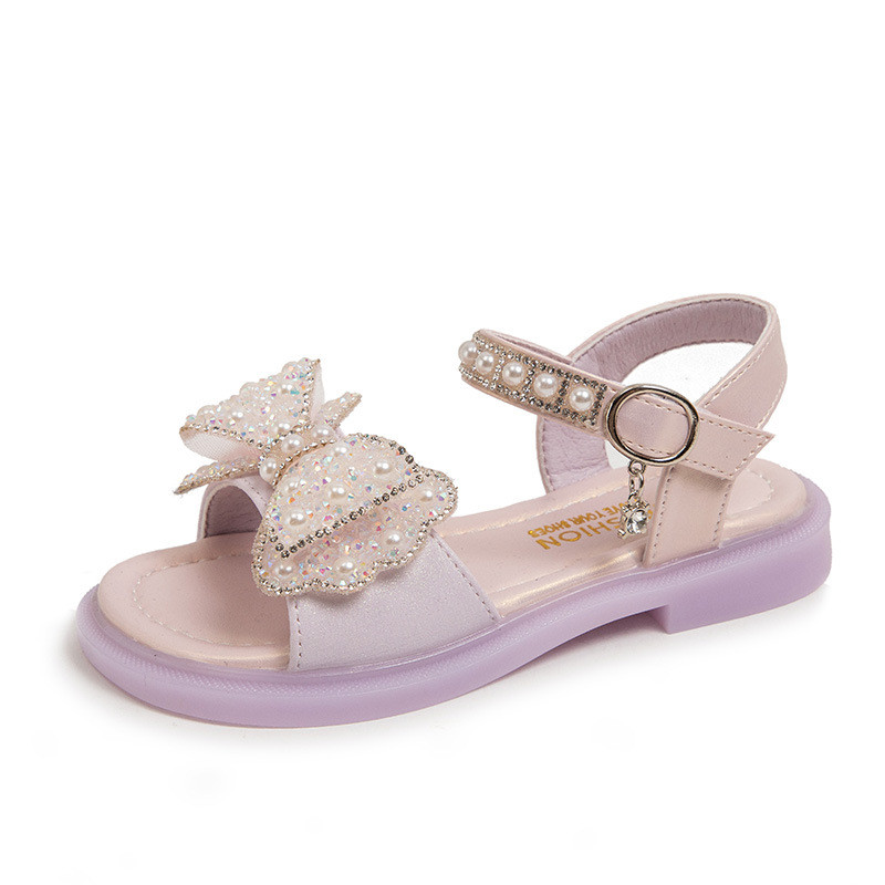 Pantofi copii pentru fete sandale panglică prințesă cu stras bebeluș vară pantofi new school din piele moale pentru fetiță
