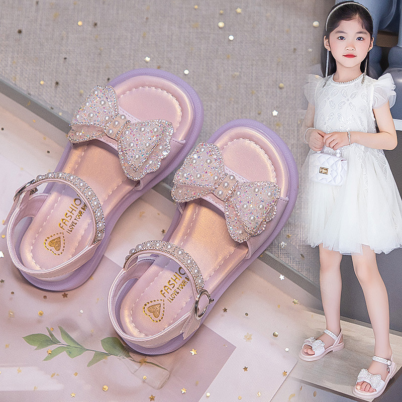 Pantofi copii pentru fete sandale panglică prințesă cu stras bebeluș vară pantofi new school din piele moale pentru fetiță