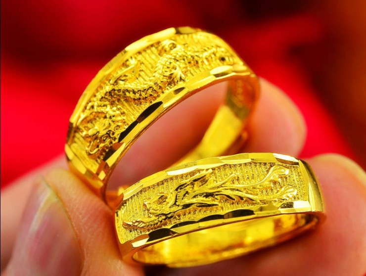 Inel, același stil ca și modelul de cuplu, inele placate cu alamă pentru bărbați și femei, inele dragon și phoenix