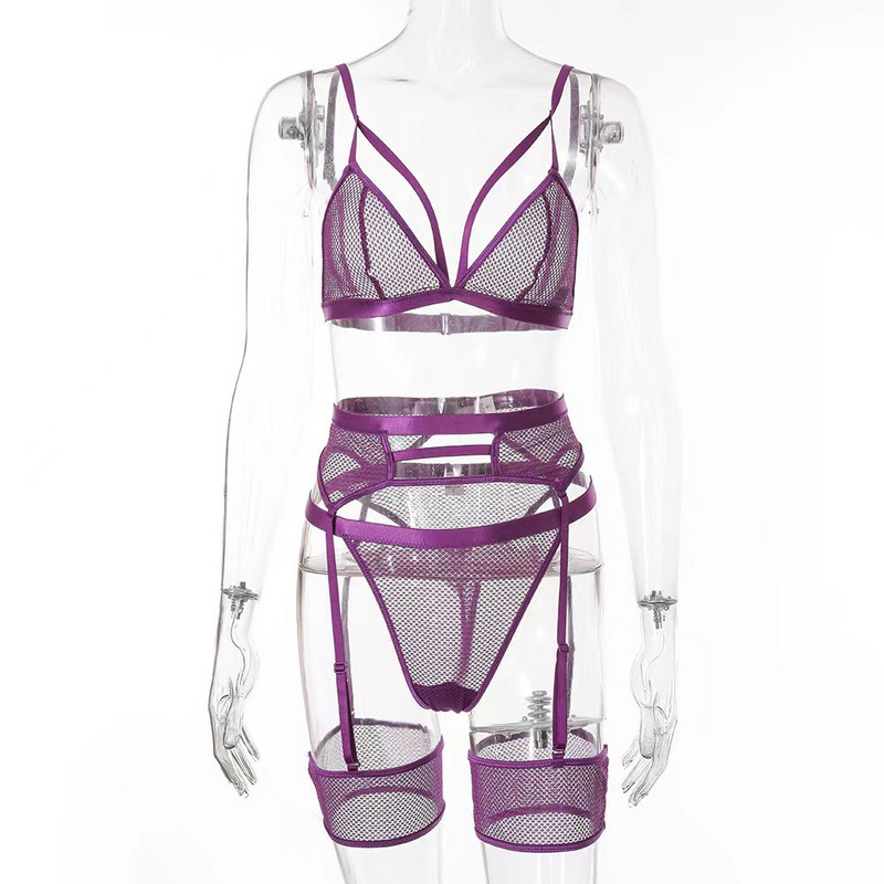 Cele mai bine vândute îmbrăcăminte pentru femei din Europa și America, confortabile, moi, din dantelă, transparente, set sexy din trei piese