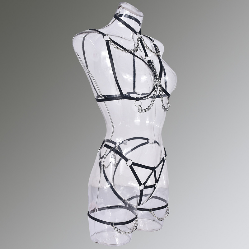 lenjerie de corp populară europeană și americană sexy piept gol gol complex bretele grele legate sexy sistem costum din patru piese