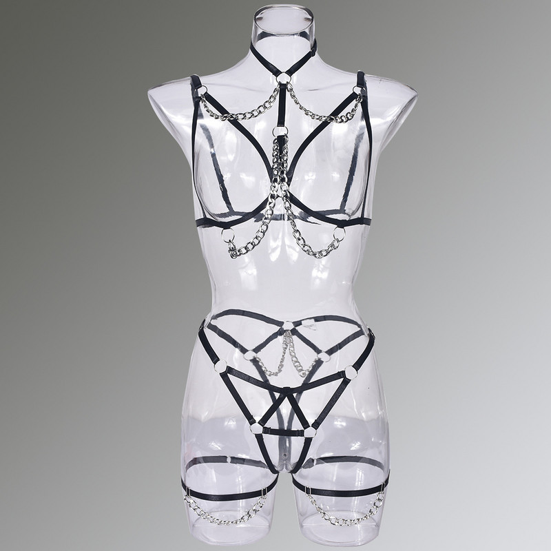 lenjerie de corp populară europeană și americană sexy piept gol gol complex bretele grele legate sexy sistem costum din patru piese