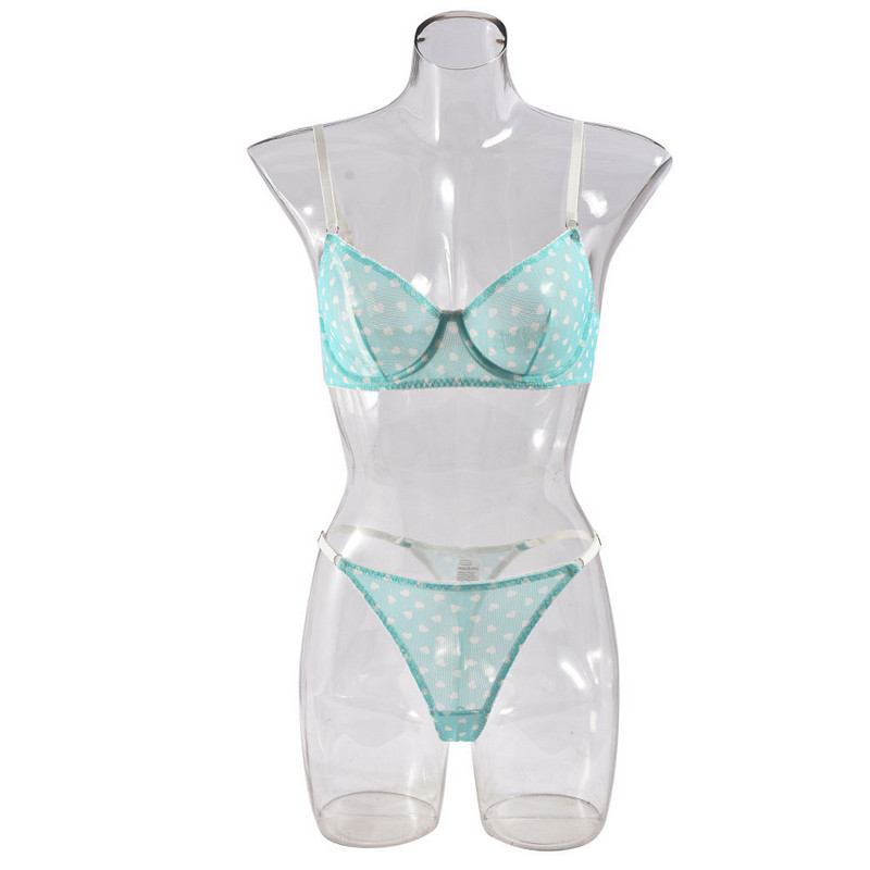 Lenjerie sexy transfrontalieră europeană și americană nou set de sutien push-up, transparent, ultra-subțire, imprimeu plasă de dragoste