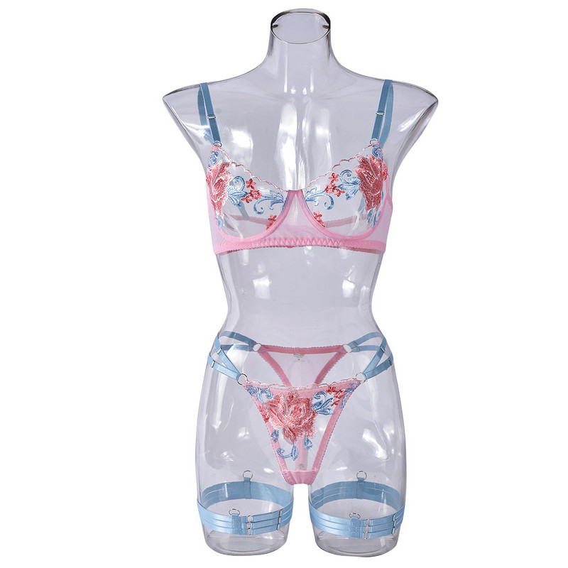 Lenjerie de corp europeană și americană nouă multicoloră grea broderie industrială plasă de îmbinare confortabilă și sexy colectează lenjerie sexy în stoc