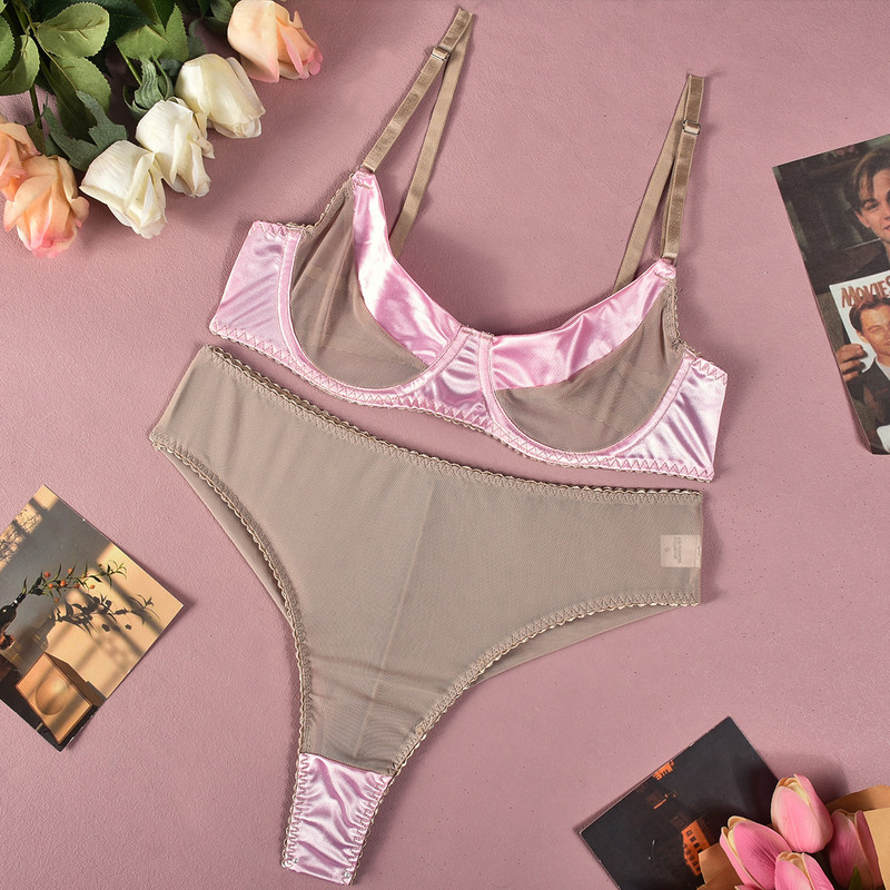 Lenjerie de corp pentru femei de vânzare la cald din plasă de satin elastică înaltă europeană și americană cu inel de oțel lenjerie intimă sexy set confortabil în stoc