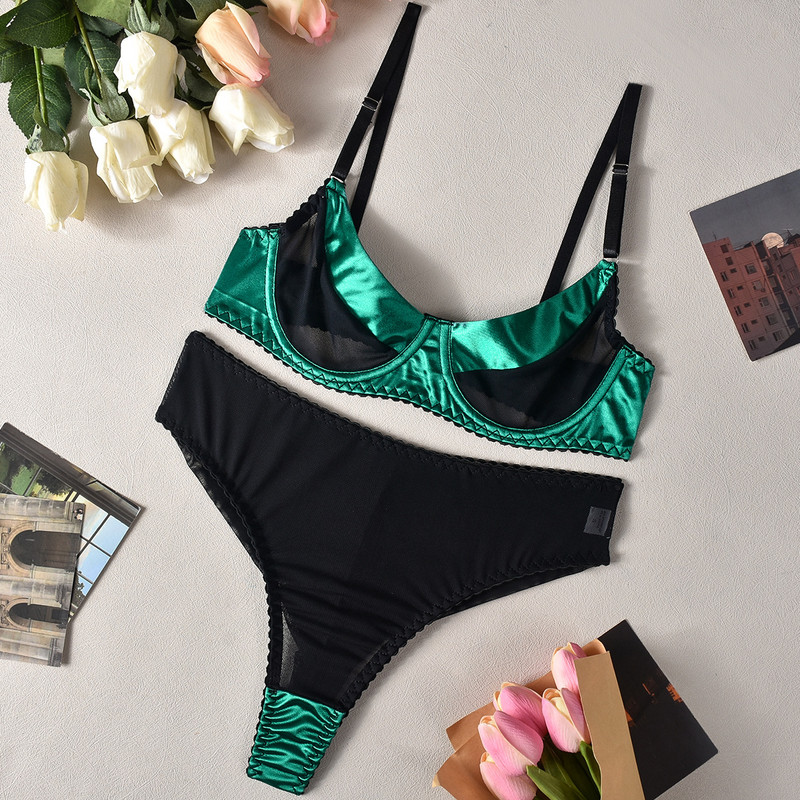 Lenjerie de corp pentru femei de vânzare la cald din plasă de satin elastică înaltă europeană și americană cu inel de oțel lenjerie intimă sexy set confortabil în stoc