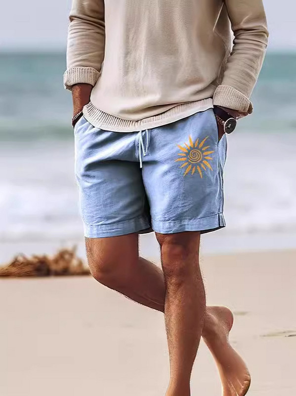 2024 Pantaloni scurți din bumbac noi pentru bărbați Pantaloni scurți de vară Pantaloni scurți de plajă cu model de imprimare 3D cu talie elastică