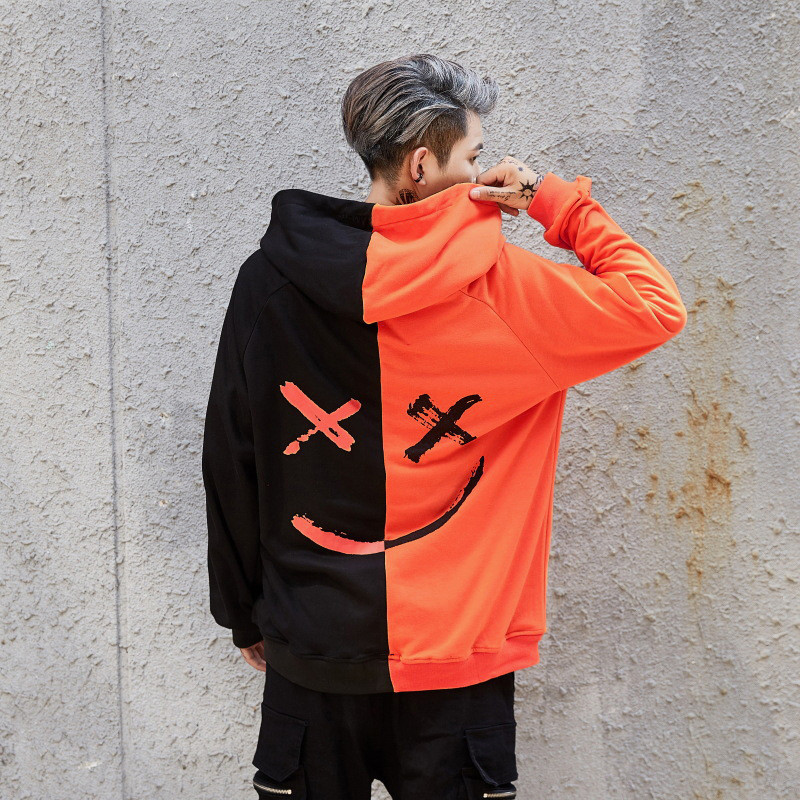 Comerț exterior transfrontalier pentru bărbați, de primăvară și toamnă, ocazional, la modă, cu zâmbet cu bloc de culoare, pentru bărbați, cu mânecă lungă, jachetă sport cu glugă, pentru bărbați