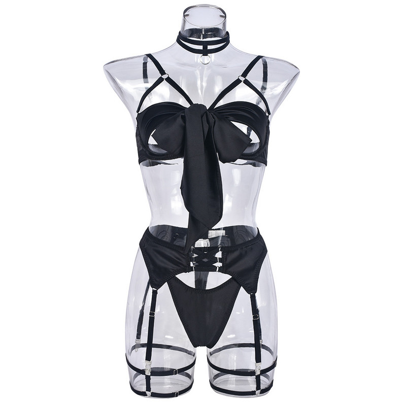 lenjerie rusă transfrontalieră sexy și confortabilă lenjerie sexy din patru piese cu papion, exclusiv de vânzare