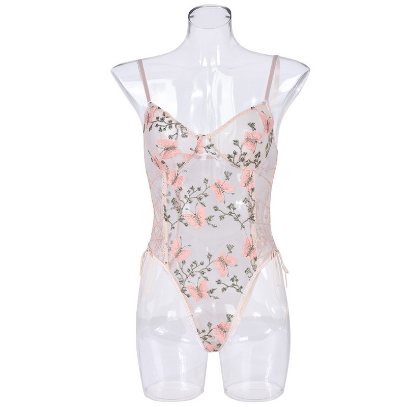 Lenjerie sexy europeană și americană AliExpress transfrontalieră sexy salopetă transparentă cu plasă brodată și șireturi angro