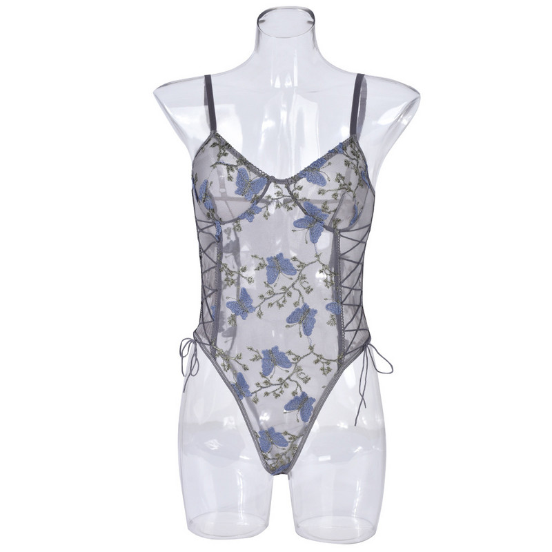 Lenjerie sexy europeană și americană AliExpress transfrontalieră sexy salopetă transparentă cu plasă brodată și șireturi angro