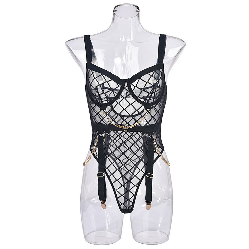 Stație independentă transfrontalieră europeană și americană lenjerie sexy populară salopetă transparentă sexy en-gros în stoc