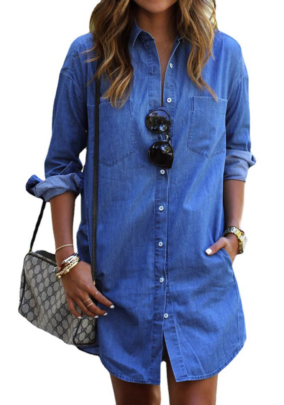 Ανοιξιάτικο και φθινόπωρο νέο hot style ευρωπαϊκού και αμερικανικού στυλ με μακριά μανίκια casual τζιν πουκάμισο για γυναίκες