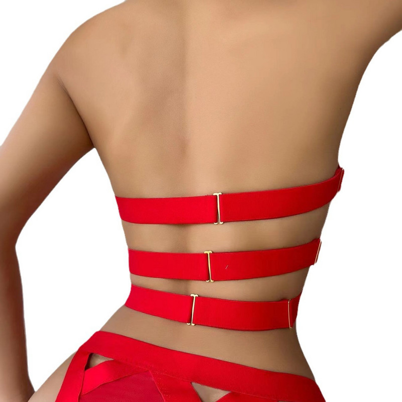 Club de noapte transfrontalier european și american cool sexy motocicletă cu curele de corp lenjerie de corp halter tentație costum sexy pentru femei lenjerie intimă roșie