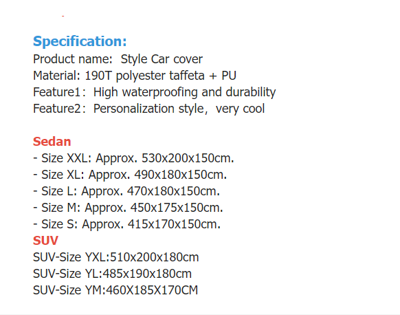 Huse pentru mașină, în aer liber, impermeabilă, la soare, la ploaie, la soare, la zăpadă, la acoperire auto UV universală, pentru SUV/Sedan 190T, pentru protecția mașinilor.