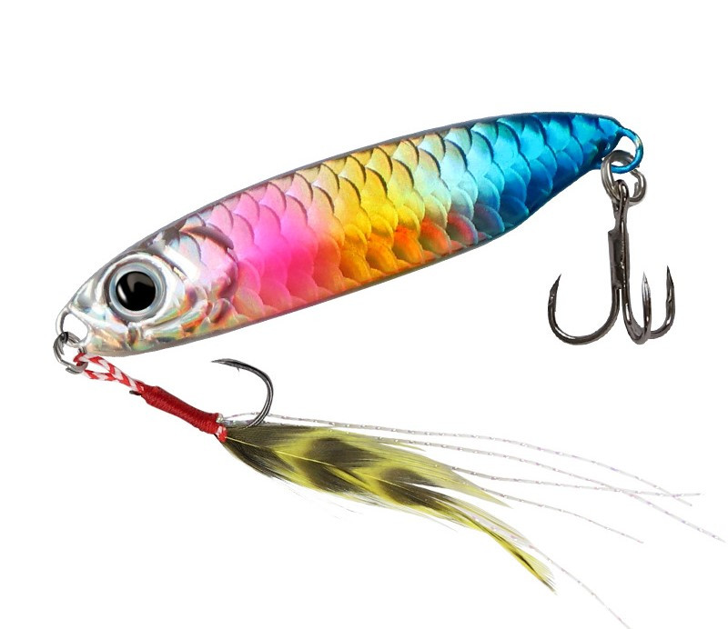 Nalucă la distanță lungă model solzi de pește placă de fier laser momeală bionică cârlig dublu care cad obiecte mari și mici cârlig dublu universal în toate apele