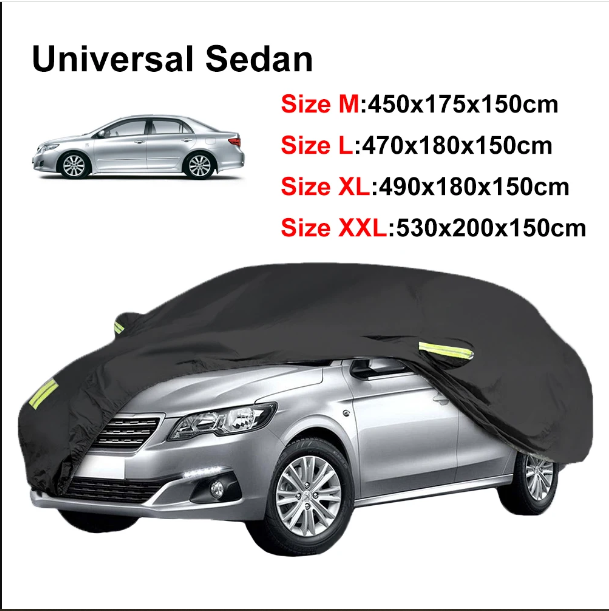190T Huse universale de mașină complet negre pentru mașini, în aer liber, impermeabile, protecție solară împotriva ploaie și zăpadă, protecție UV pentru sedan Copertine M/L