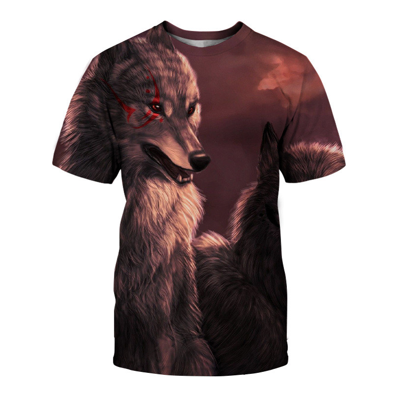 2022 vara transfrontalieră europeană și americană nou imprimare digitală 3D cu cap de lup dublu tricou cu mânecă scurtă pentru femei și bărbați, livrare directă de la producător