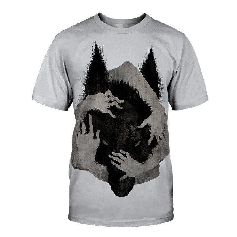 2022 vara transfrontalieră europeană și americană nou imprimare digitală 3D cu cap de lup dublu tricou cu mânecă scurtă pentru femei și bărbați, livrare directă de la producător