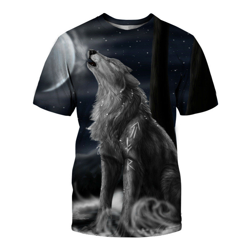 2022 vara transfrontalieră europeană și americană nou imprimare digitală 3D cu cap de lup dublu tricou cu mânecă scurtă pentru femei și bărbați, livrare directă de la producător