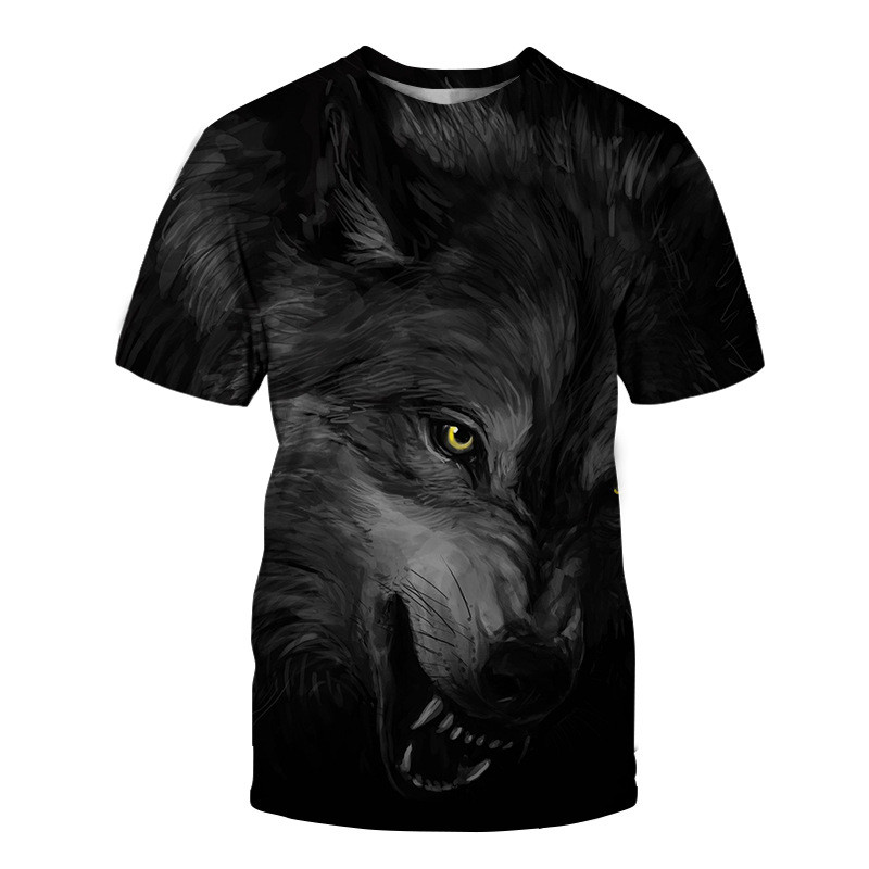 2022 vara transfrontalieră europeană și americană nou imprimare digitală 3D cu cap de lup dublu tricou cu mânecă scurtă pentru femei și bărbați, livrare directă de la producător