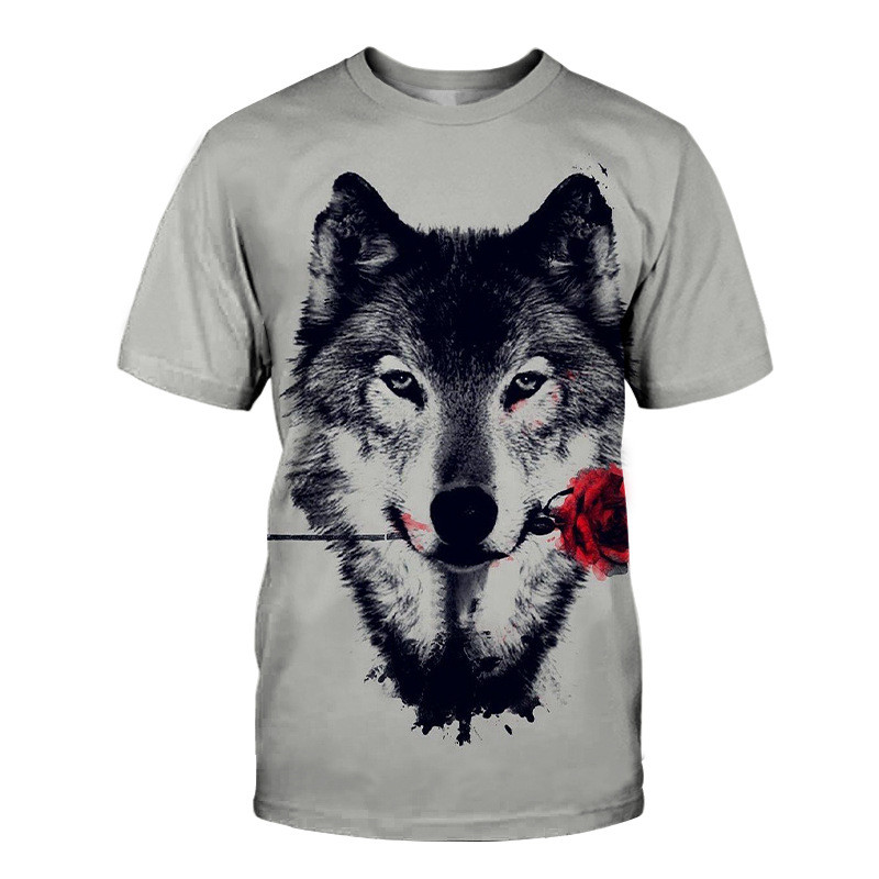 2022 vara transfrontalieră europeană și americană nou imprimare digitală 3D cu cap de lup dublu tricou cu mânecă scurtă pentru femei și bărbați, livrare directă de la producător
