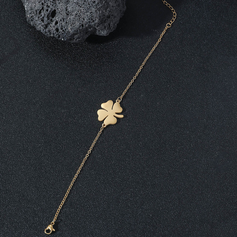 Euroopa ja Ameerika mood roostevabast terasest õnnelik neljaleheline ristik väikesed värsked lehed paar käevõru piiriülesed käteehted