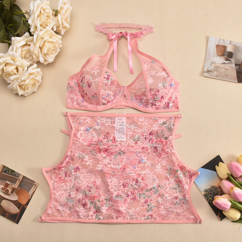 lenjerie de corp lenjerie sexy transfrontalieră ins damă stil romantic plasă transparent decolteu cu capul adunat și reglabil 01129