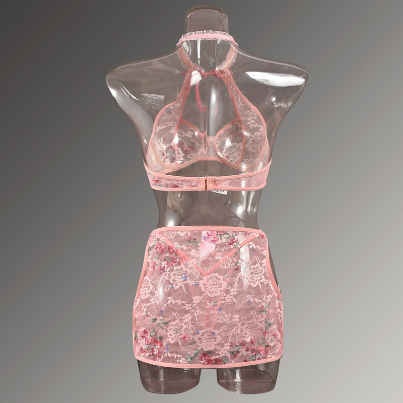 lenjerie de corp lenjerie sexy transfrontalieră ins damă stil romantic plasă transparent decolteu cu capul adunat și reglabil 01129