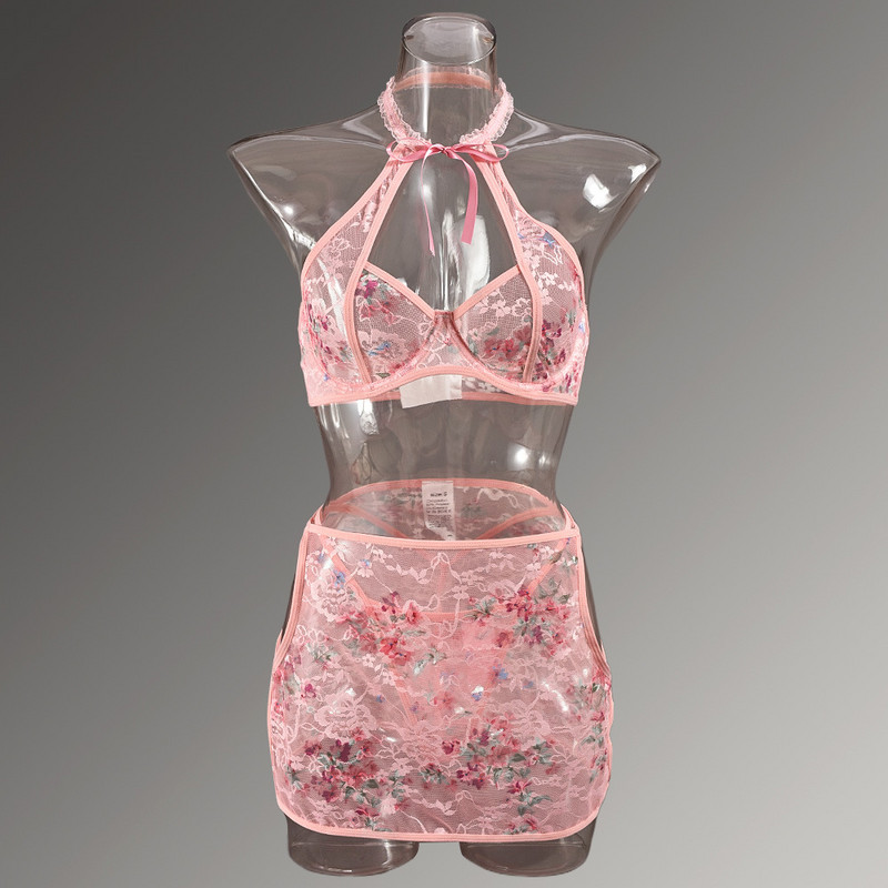 lenjerie de corp lenjerie sexy transfrontalieră ins damă stil romantic plasă transparent decolteu cu capul adunat și reglabil 01129