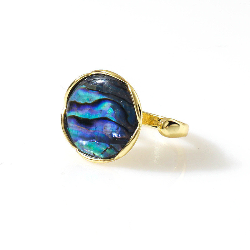 Inel popular Douyin placat cu alamă cu ureche albastră încrustată, temperament, lux ușor, senzație de vârf pentru femei,