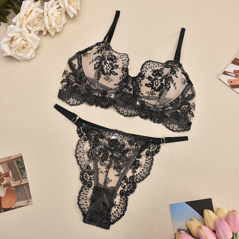 lenjerie intimă europeană și americană elemente de dantelă brodate transfrontaliere set sexy de lenjerie intima din două piese adunate și reglabile 01134