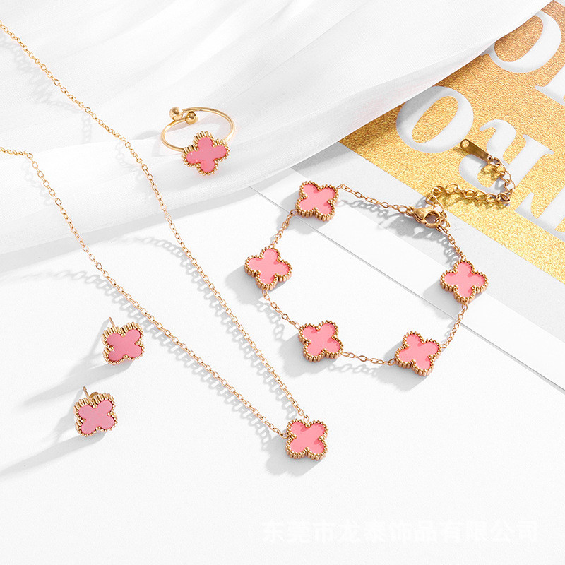 Euroopa ja Ameerika piiriülene populaarne neljalehelise ristiku kaelakee käevõru kõrvarõngaste komplekt neljaleheline ristiku komplekt neljaosaline kahepoolne kest