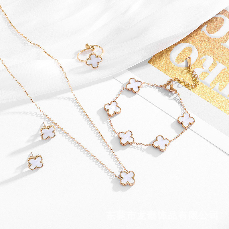 Euroopa ja Ameerika piiriülene populaarne neljalehelise ristiku kaelakee käevõru kõrvarõngaste komplekt neljaleheline ristiku komplekt neljaosaline kahepoolne kest