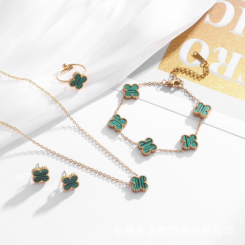 Euroopa ja Ameerika piiriülene populaarne neljalehelise ristiku kaelakee käevõru kõrvarõngaste komplekt neljaleheline ristiku komplekt neljaosaline kahepoolne kest