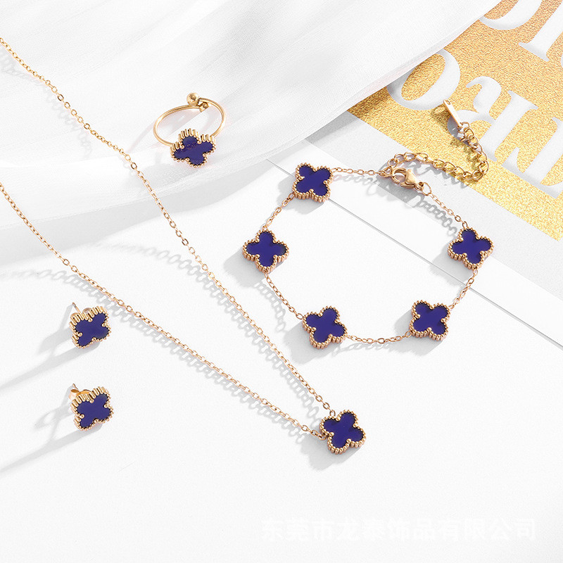 Euroopa ja Ameerika piiriülene populaarne neljalehelise ristiku kaelakee käevõru kõrvarõngaste komplekt neljaleheline ristiku komplekt neljaosaline kahepoolne kest