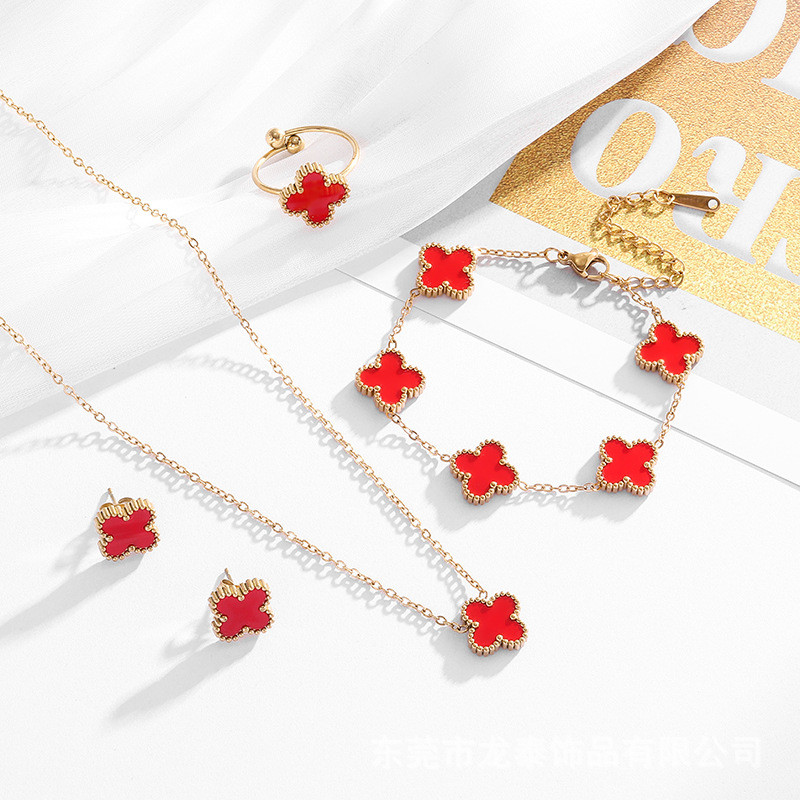 Euroopa ja Ameerika piiriülene populaarne neljalehelise ristiku kaelakee käevõru kõrvarõngaste komplekt neljaleheline ristiku komplekt neljaosaline kahepoolne kest