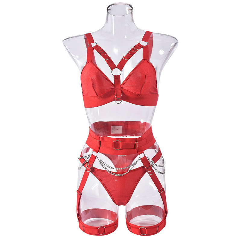 Euroopa ja Ameerika seksikas ülikonna raudkett Reguleeritavad push-ups Seksikas aluspesu seksikas neljaosaline komplekt