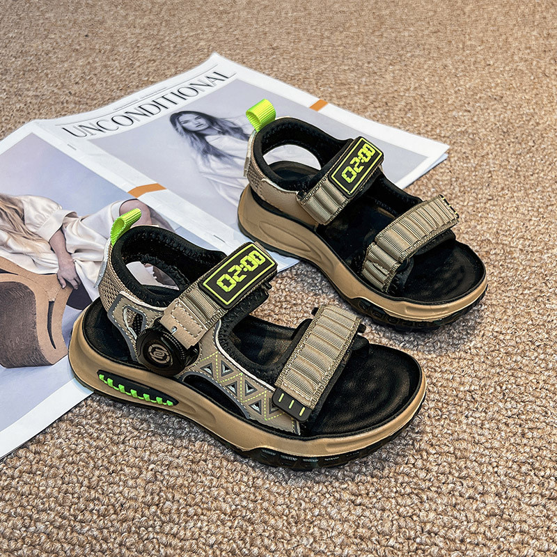 Poiste sandaalid, 2024. aasta suve uued keerdnööpidega laste rannajalatsid suurtele lastele, lahtiste varvastega libisemisvastased