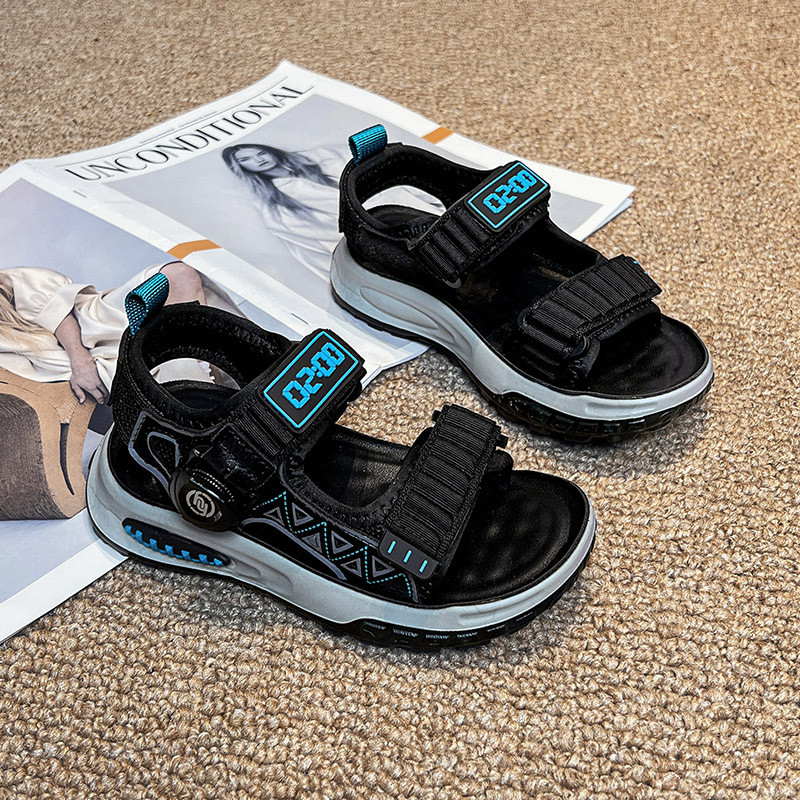 Poiste sandaalid, 2024. aasta suve uued keerdnööpidega laste rannajalatsid suurtele lastele, lahtiste varvastega libisemisvastased