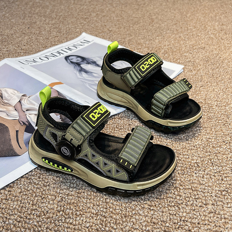 Poiste sandaalid, 2024. aasta suve uued keerdnööpidega laste rannajalatsid suurtele lastele, lahtiste varvastega libisemisvastased