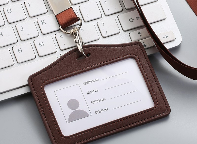 Valódi bőrből készült munkajelvény kártyatartó Alkalmazotti jelvénytartó kártyatartó Zsinóros munkajelvény gyári jelvénytartó Pickup kártyatartó 