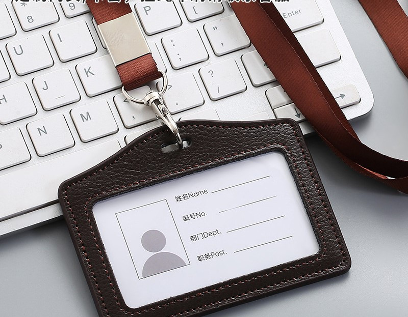 Valódi bőrből készült munkajelvény kártyatartó Alkalmazotti jelvénytartó kártyatartó Zsinóros munkajelvény gyári jelvénytartó Pickup kártyatartó 