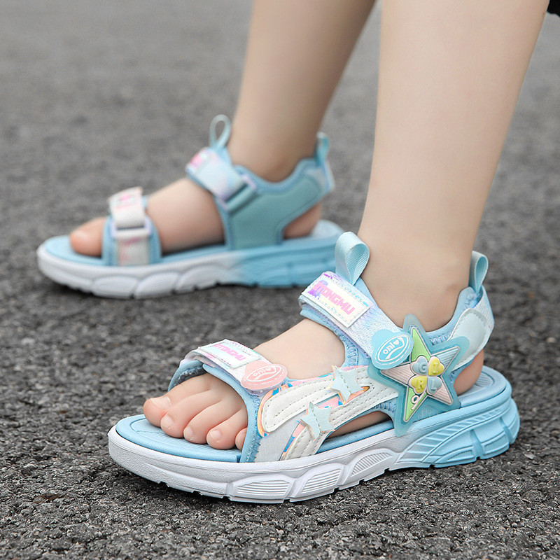 Mergaičių basutės lengvos Velcro 2024 naujos paplūdimio basutės mergaitėms vienos eilės sandalai vidutiniams ir vyresniems vaikams