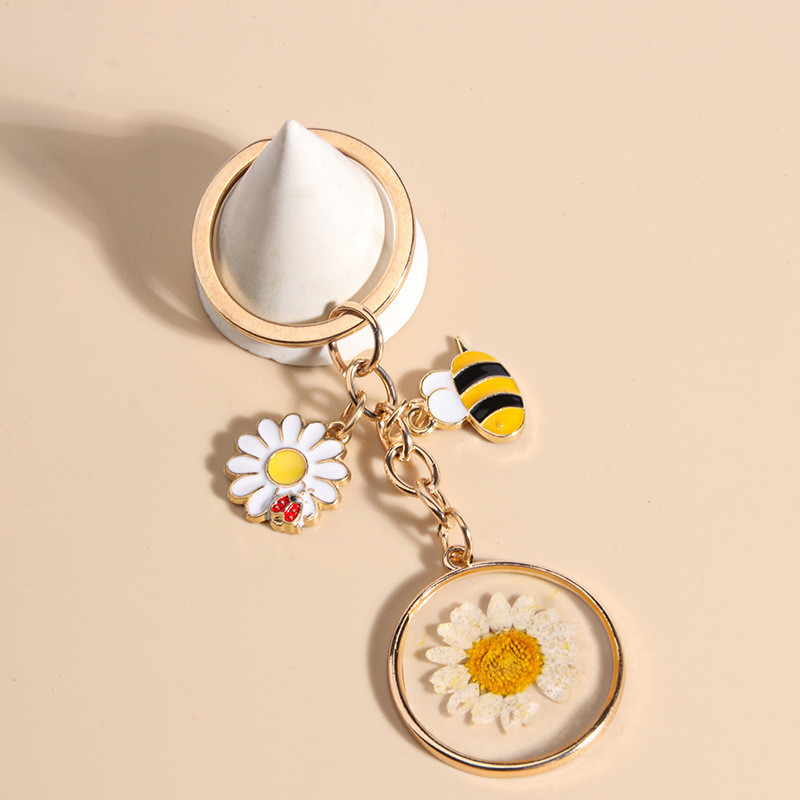 Kūrybinga nauja maža šviežių vyšnių žiedų vazoninė ramunė, miela bitelė katė pakabukas raktų pakabukas